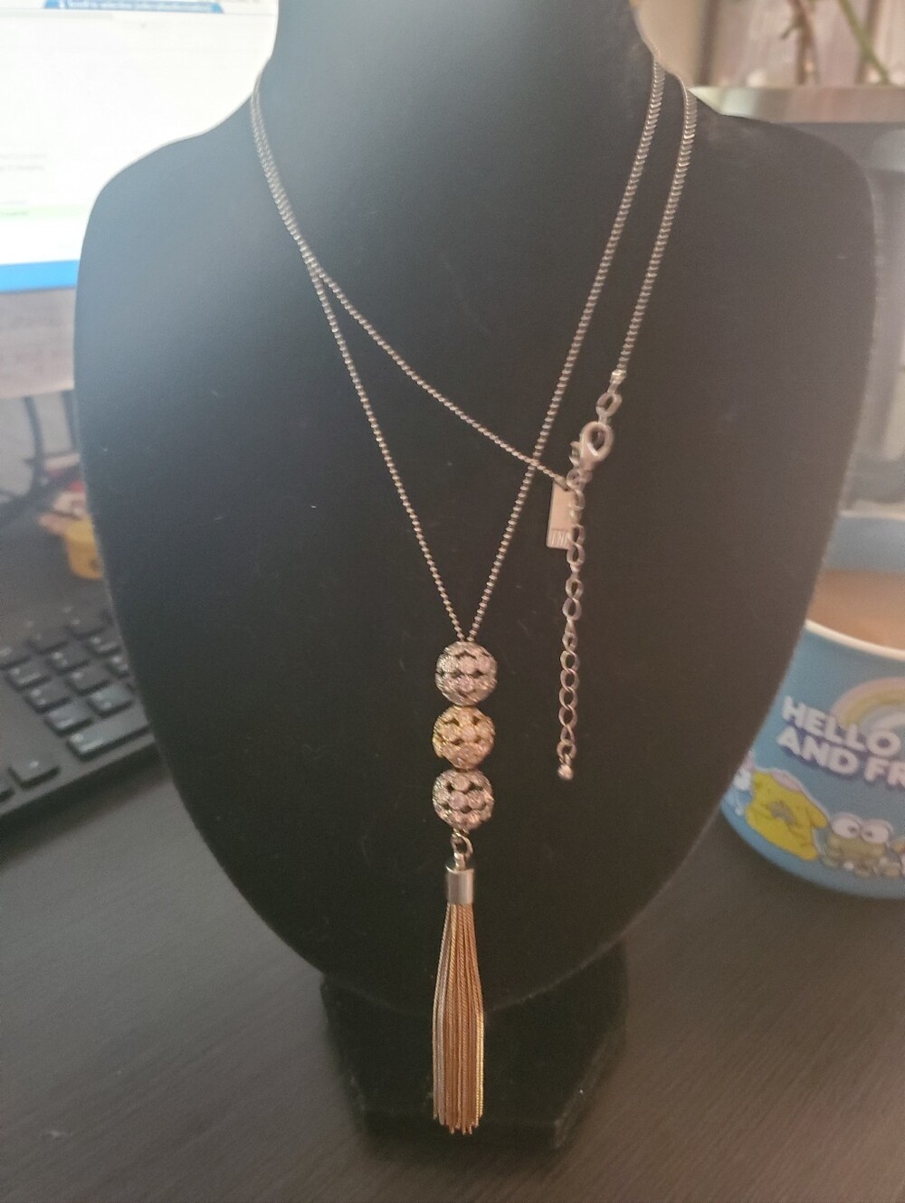 Elegant INC Three-Bead Tassel Pendant Necklace in Silver and Gold